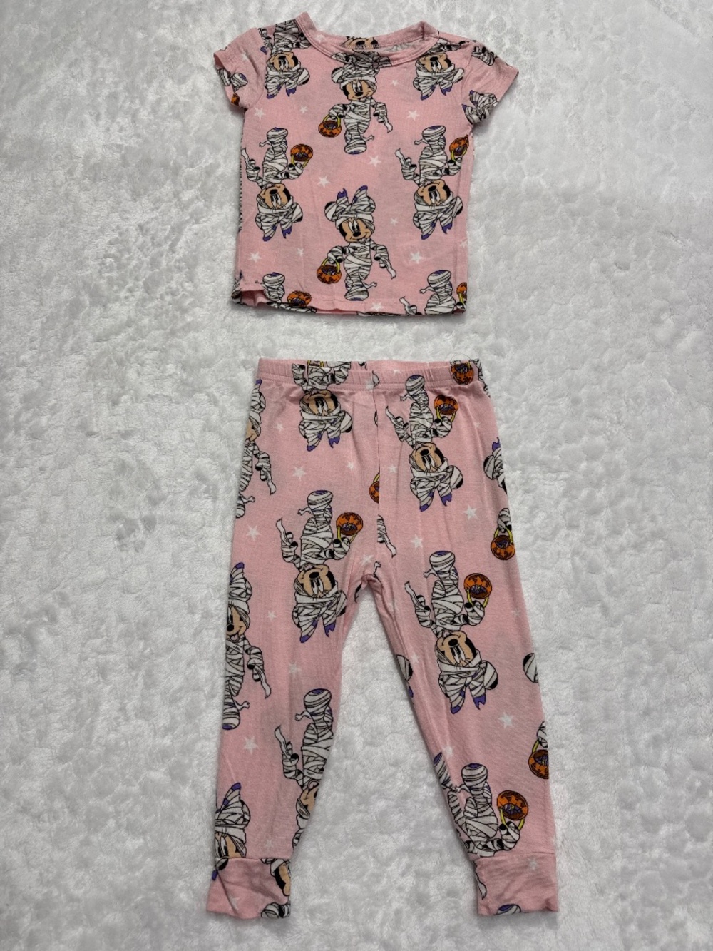 Disney Junior Halloween Pajama set Pink Minnie Mouse Mummy Pjs Girls 2T snug fit